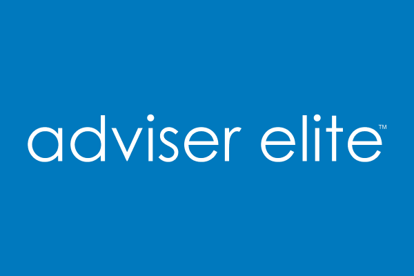 the words adviser elite on a blue background